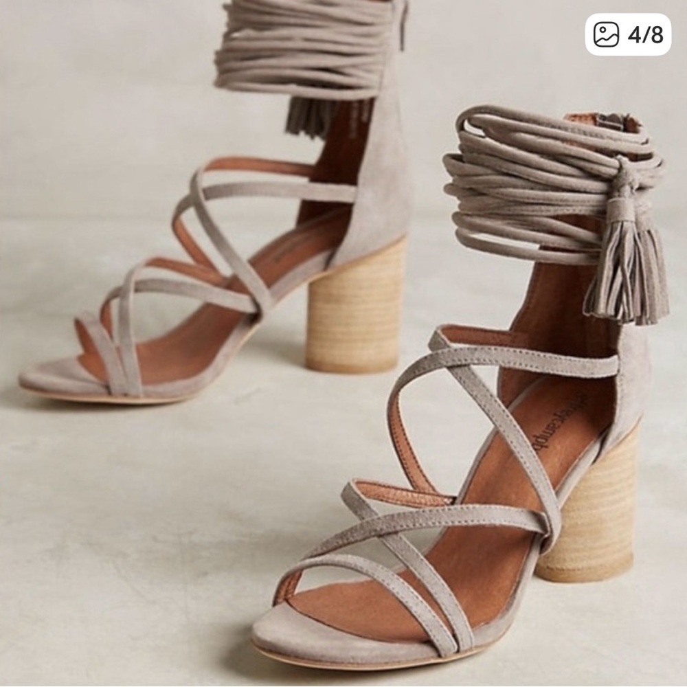 Jeffrey Campbell Taupe Suede Lace-Up Tassel Despina Sandals Size 6.5 - Picture 2 of 9